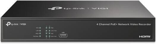 TP-Link VIGI 4 Channel PoE+ Network Video Recorder, 4-Channel Simultaneous Playback, Simplified Deployment with PoE+, 4K HDMI Video Output & 16MP Decoding Capacity, Black | VIGI NVR1004H-4P