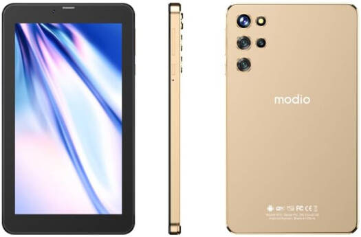 Modio M12 Android Tablet, 7" FHD IPS Anti-Glare Coating Display, 256GB Memory Storage Capacity, Cellular, Bluetooth, Wi-Fi, Gold | MODIOM12G