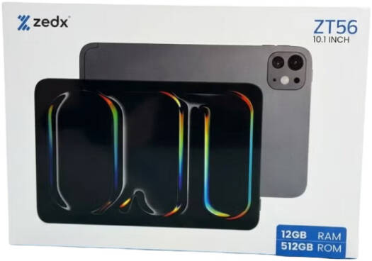 ZEDX ZT56 Tablet, 10.1" 800 x 1280 Display, Octa-Core Processor, 12GB RAM, 512GB ROM, Bluetooth & Wi-Fi Connectivity, Android 15, Grey | ZT56
