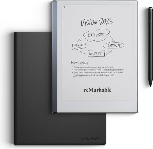 reMarkable 2 Paper Tablet with Marker Plus, 10.3" Display, 1GB RAM, 8GB Storage, 1.2 GHz Dual-Core ARM, 3000 mAh, 2.4GHz & 5 GHz, Premium Leather Book Folio, Black | RM110-429-86931
