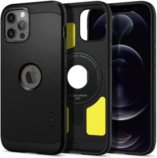 Spigen iPhone 12 / 12 Pro Tough Armor Mag (MagFit) Case, Built-In Magnetic Ring, Polycarbonate & Thermoplastic Polyurethene Material, Air Cushion Technology, Black | ACS02620
