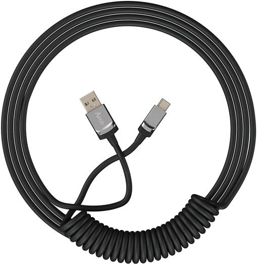 Akko USB-A to USB-C Coiled Cable, 4 Pins Aviator & Easy Installation, Super Convenient Length, High Performance Quality, Type C Interface, USB 2.0 Compatible, Black |