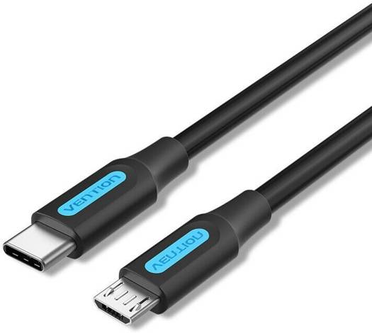 Vention USB 2.0 C Male to Micro-B Male 2A Cable, High Speed Charging, 480Mbps Transmission Speed, Aluminum Foil Ground Wire, 2 Meter, Black | COVBH