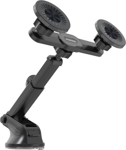Porodo DAX L Dual MagSafe Car Phone Mount, Magnetic Dual Holder, Adjustable Telescopic Arm, 360 Rotation Strong Suction Base, Dashboard Windshield Compatible, Black | PDCT077BK