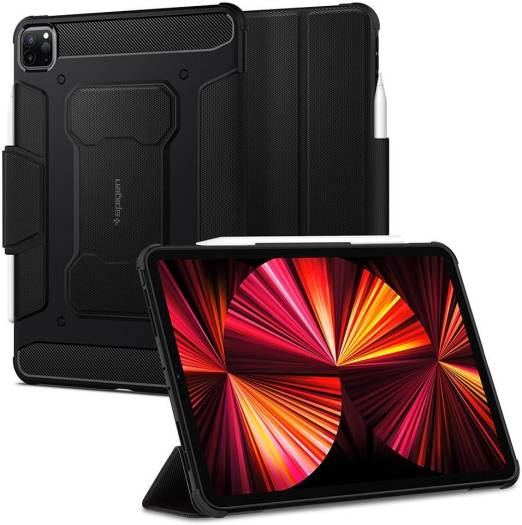Spigen iPad Pro 11" (2021/2020/2018) Rugged Armor Pro Case, Apple Pencil Compatible, Air Cushion Technology, Raised Edges, Built-In Kickstand, Black | ACS01024