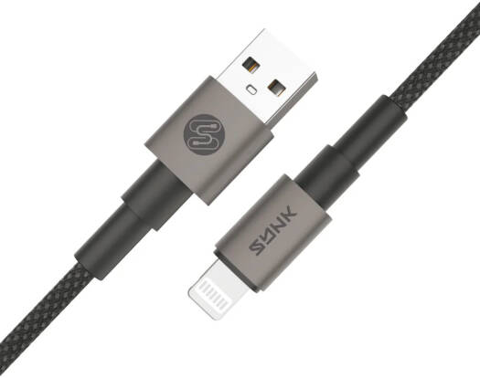 SYNK Neo Series USB-A to Lightning Data Cable 2.4Am, Fast Charging iPhone Cable, Nylon Braided, Aluminum Alloy Connectors, Smart Chip, 480Mbps Data Sync, 1M Durable Charging Cable, Black | SKNOUTLBK