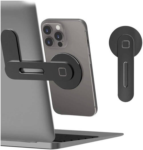 DeskVibe Magnetic Phone Holder, Slim Adjustable Laptop Side Mount Clip, MagSafe Compatible Universal Cellphone Stand for iPhone & All Smartphones, Black | Magnetic Phone Holder