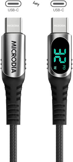 Microdia ExeCable™ Digital Display 100W USB-C to USB-C Cable 2.6M, Fast Charging & Real-Time Power Monitor Cable, Durable PD 100W Charge & Sync Cable, Black | 63217