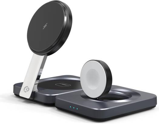Powerology 3-in-1 Foldable Magnetic Wireless Charger, 15W, Active Cooling System, Smart Design, Multi-Device Charging Stand, Qi2 Charging Stand, Chargement Qi2 Multi-Appareils, Black | PWCUQC027