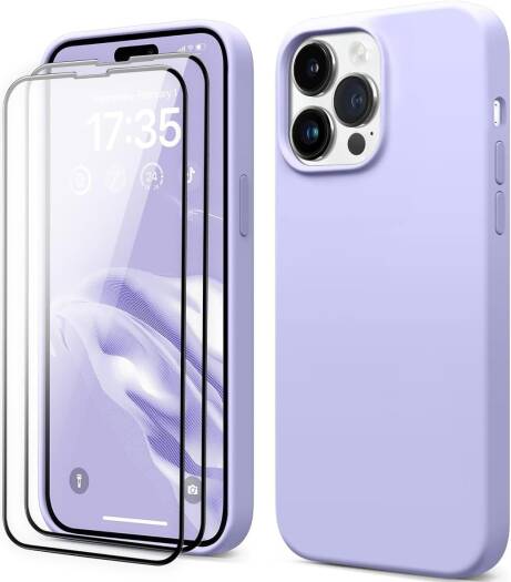 3 in 1 for iPhone 15 Pro Max Case with 9H Tempered Glass Screen Protector, Liquid Silicone Shockproof Protective Case,Slim Phone Cover for iPhone 15 Pro Max (iphone 15 Pro Max, Purple)