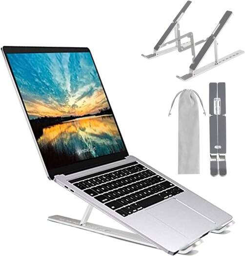 Laptop Stand, Laptop Holder Riser Computer Tablet Stand, 6 Angles Adjustable ABS materials Ergonomic Desktop Holder Compatible with MacBook,iPad, HP, Dell, Lenovo 10-15.6 Silver