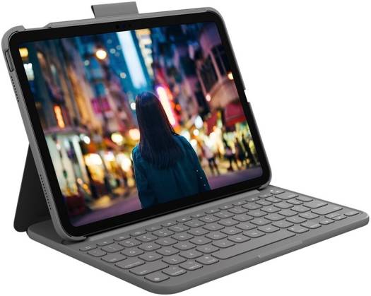 Logitech Slim Folio Keyboard & Case, For IPad 10th Generation , Solid Build, Long Lasting Protection, English Arabic Layout, Oxford Grey | 920-011414