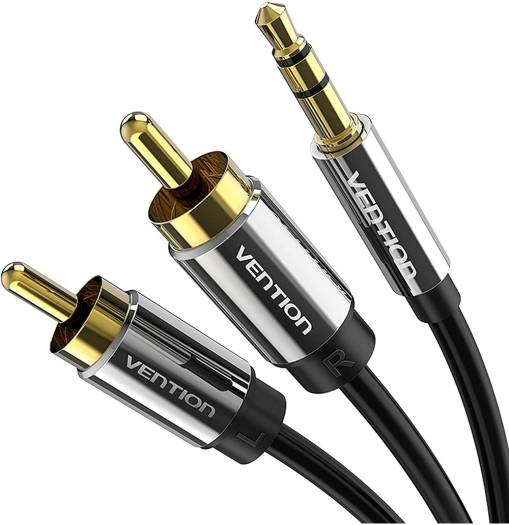 Vention 3.5mm Male to 2RCA Male Audio Cable, Metal Type, Hi Fi Stereo Sound, Gold-Plated AUX RCA Y Cord, 10 Meter, Black | BCFBL