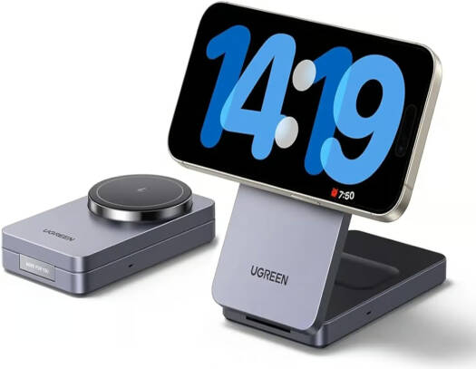 UGREEN 2 in 1 Magnetic Phone and AirPods Wireless Charger, Foldable Magnetic Charging Stand, 15W Fast Wireless Charging, Dual Device Dock for iPhone and AirPods, Gray | 45056
