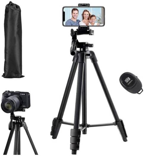 Eocean Flexible 136cm Universal Tripod, With Carry Bag, Cell Phone Tripod with Wireless Remote, For Video Selfie / iPhone Tripod Stand/ Travel Camera, Black | B08B6528CG
