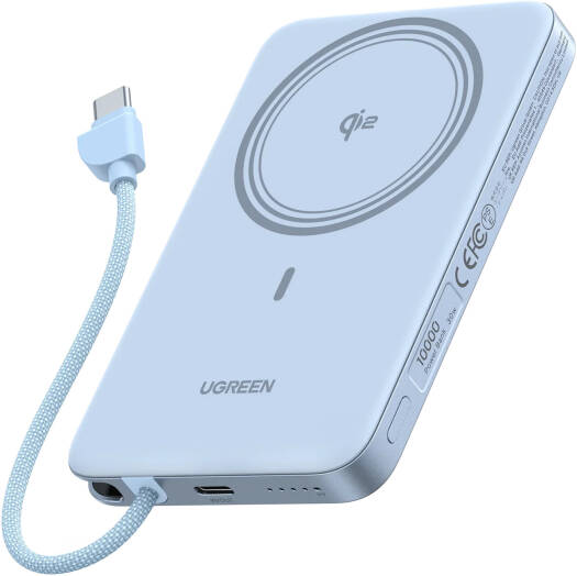 UGREEN MagFlow Air 10000mAh Magnetic Power Bank, 30W Fast Charging, Qi2 15W Magnetic Wireless Charger, USB-C Fast Charging, LED Battery Indicator, Starlight Blue | 65839