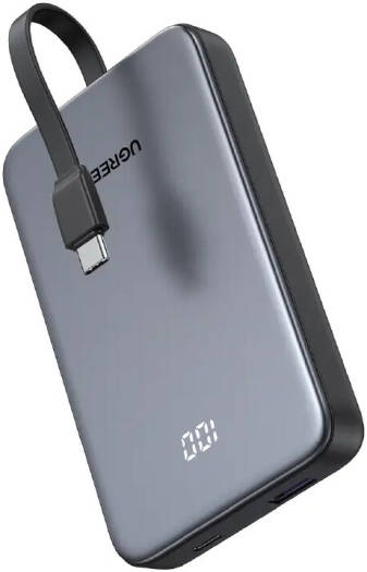 UGREEN Zapix Series 10000mAh Power Bank with Built-In USB-C Cable, 20W USB-C Two-Way Fast Charging, USB-C Power Delivery, LED Digital Display, Airline Safe, Multi-Device Compatibility, Black | 75161