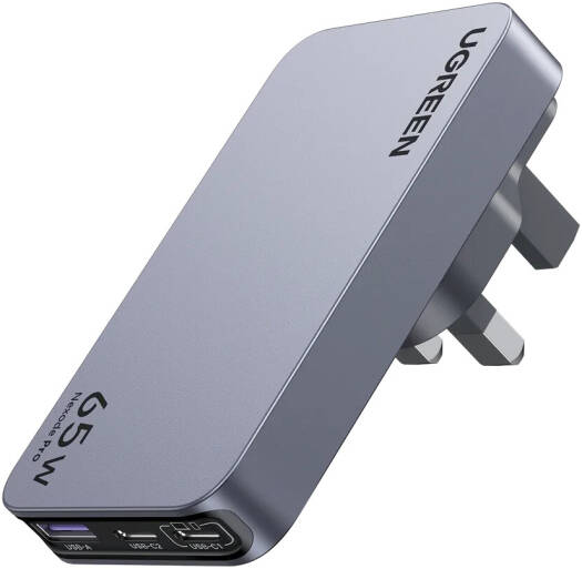 UGREEN Nexode Pro 65W GaN Fast Charger, USB-C 3-Port Wall Charger, PD Fast Charging with PPS 45W, GaNInfinity Technology, Super Fast Charging, Real-Time Protection, Ultra-Slim Design, Grey | 25356