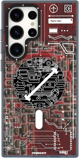 Youngkit Technology Circuit Magfit Designed For Samsung Galaxy S25 Ultra Case Cover 2024 Compatible With Magsafe, Hybrid Design, Military Shockproof, Soft Bumper, Red | TechCircuit