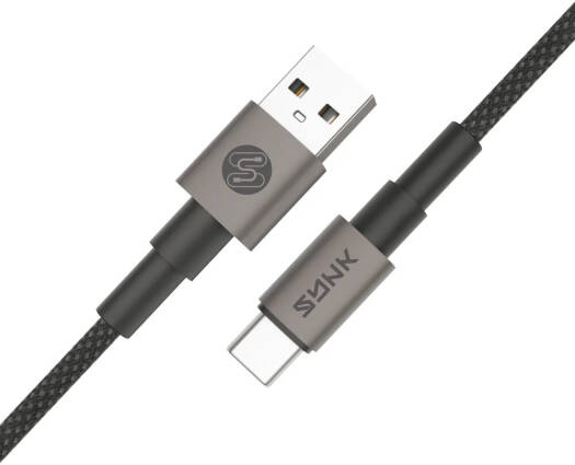SYNK Neo Series USB-A to USB-C Data Cable 2.4A, Fast Charging Cable, Nylon Braided, Aluminum Alloy Connectors, Smart Chip, Durable Charging & 480Mbps Data Sync, 1M USB Cable, Black | SKNOUTCBK