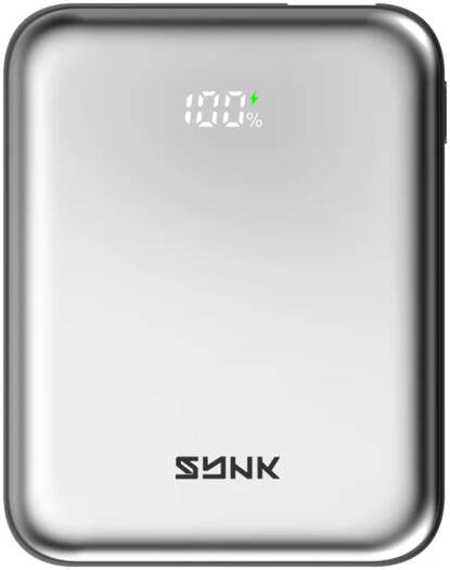 Synk Ice Cube Power Bank, 5000mAh Capacity, Type-C Input & Output, PD 20W Fast Charging, LCD Digital Display, Compact & Slim Design, USB Output Support, Silver | SKICCBPB5kBK
