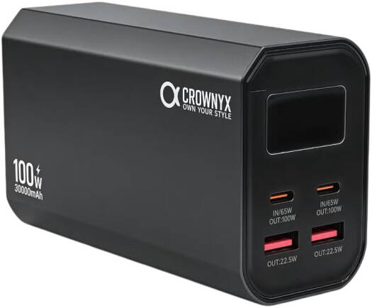 CROWNYX 30000mAh 100W PD Power Bank, Fast Charging USB-C & USB-A Portable Charger with LED Display for Laptop, Phone, Travel & Emergency Use, Black | CPB30K