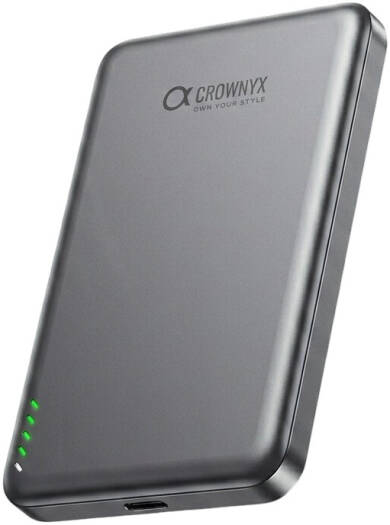 CROWNYX 5000mAh Wireless Power Bank 15W PD Fast Charging, MagSafe Compatible Portable Charger for iPhone, Samsung, Apple Watch & AirPods, Grey | CPB5K4