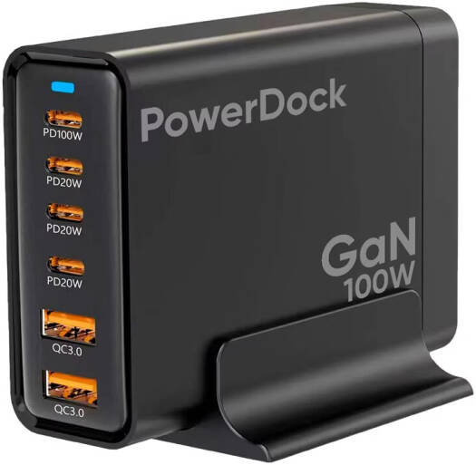 Myx PRO PowerDock 100W GaN Compact Charging Station, Multi-Port, USB-C Power Delivery, USB-A High-Speed Output, GaN Technology, Smart Power Distribution & Overheat Protection, Black | PowerDock 100W