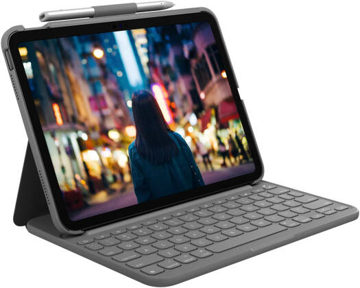 Logitech Slim Folio Keyboard & Case, iPad 10.9 10th Gen / A16, Solid Build, Long Lasting Protection, English Layout, Oxford Grey | 920-011432