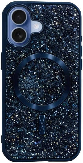 CROWNYX GlamAura Glitter Case for Iphone 17, Magsafe Compatible, Bling Sparkle Shockproof Phone, Bumper Cover, Blue | IP17-MGSF-GA-BLU
