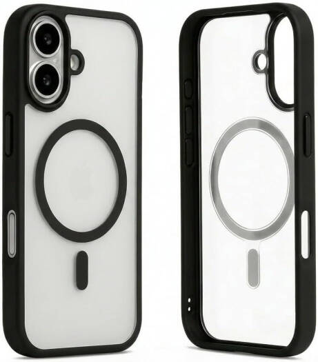 CROWNYX Fusion Clear TPU Case for iPhone 17, MagSafe Compatible, Shockproof, Slim DEsign, Hard PC Back & Flexible TPU Bumper, Anti-Yellow, Black | IP17-MGSF-FC-BLK