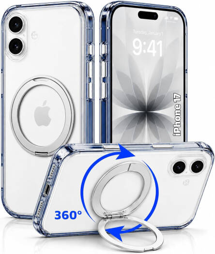 CROWNYX Crystal Spin Case for iPhone 17, 360 Degree Spin Ring Stand, Magsafe Compatible, Military Grade Protection, Anti Yellowing, Transparent Back, Scratch Resistant | IP17-MGSF-CSP