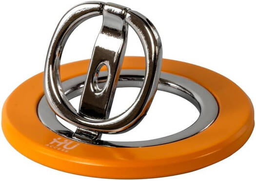 HU Magnetic Phone Holder Ring Stand for Smartphones, 360° Rotating Adjustable Kickstand Grip Mount for iPhone & Android Devices, Strong Adhesive Metal Phone Ring Holder, Orange | HAC-1055-OR
