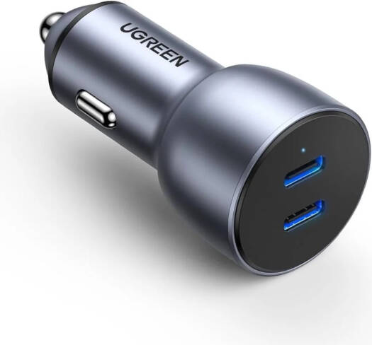 UGREEN 50W Dual Type-C Port PD Fast Car Charger, PD Fast Charging Adapter, Dual Type C Ports, Compact Car Charger for iPhone 16, Samsung Galaxy S25, iPad, Grey | CD213-70594