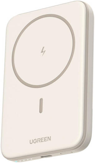 UGREEN 5000mAh Magnetic Wireless Power Bank, 15W USB-C Fast Charging, Slim Compact Magnetic Battery Pack, Portable Wireless Charger, Beige | 25207