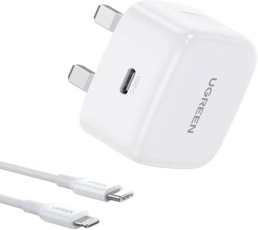 UGREEN 20W USB-C PD Fast UK Charger with 1m MFi USB-C to Lightning Cable, Quick Charge Adapter for iPhone, iPad & Apple Devices, White | 70297