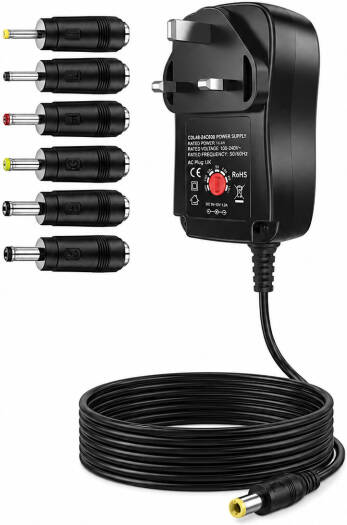 Universal AC/DC Adapter 30W Switching Power Supply 3V to 12V 2000mA Max with 6 Interchangeable DC Tips for LED Strips, Routers, Radios, CCTV Cameras & Household Electronics, Black | UPS Adapter Plugs