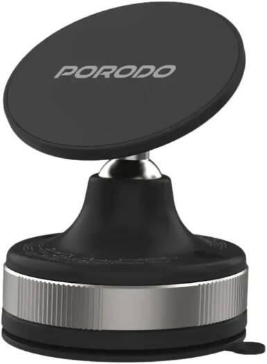 Porodo Vacuseal Smart Suction Magnetic Phone Mount, Strong N52 Magnetic Car Phone Holder, Black | PDHSM27BK