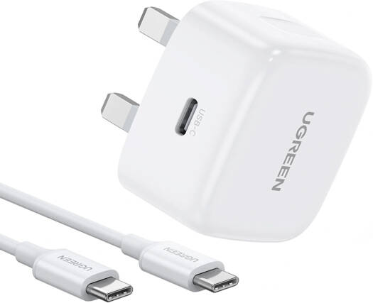 UGREEN USB-C Power Adapter with Cable Set for iPhone 16, 20W Power Output, PD 3.0 Technology, Built-In Multi Protections, USB-C to USB-C 1M Cable, Wide Compatibility, White | 45438