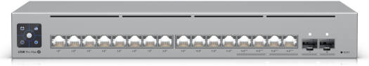 Ubiquiti Switch Pro Max 16 PoE Switch, 84 Gbps Switching Capacity, 64.496 Mpps Forwarding Rate, 1.3" Touch Display, 180W Total PoE Available, Ethernet In-Band, Gray | USW-Pro-Max-16-PoE (180W)