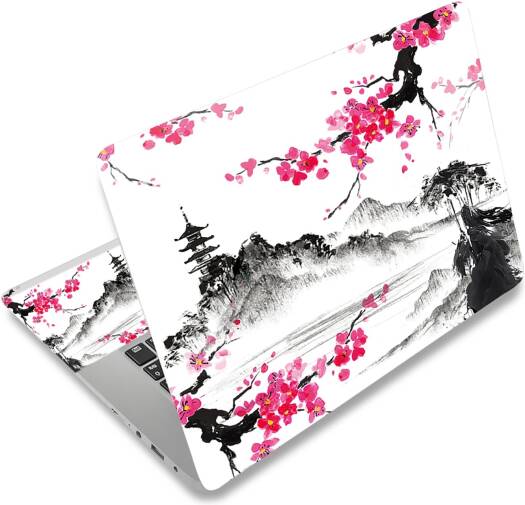 ALAYRA Laptop Skin Sticker Decal, 12 13 13.3 14 15 15.4 15.6 inch Laptop Art Decal Protector Notebook Netbook PC 15.6" Universal Vinyl Cover, Mountain Sakura Ink Painting 01