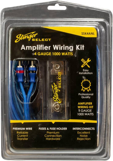 STINGER 4 Gauge Complete Amplifier Wiring Kit, Up to 1000W, ANL Fuse Holder, for Car Audio Systems, Premium CCA Power and Ground Wire, Optimal Power Transfer, Blue | SSK4ANL