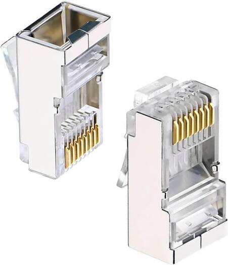 NEXUS RJ45 CAT6A and CAT6 Connector Plug 100 Pack FTP 8P8C Shielded Ethernet Cable Connectors Gold Plated Modular Plugs Toolless Termination for Network Installations