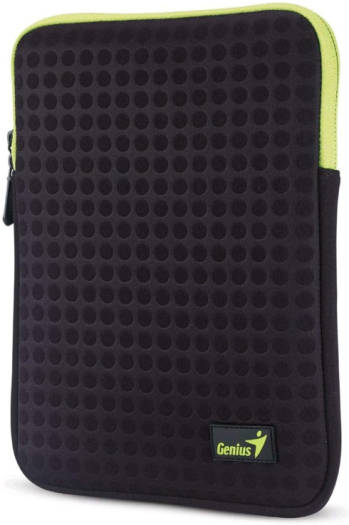 Genius GS-1021 Tablet Sleeve, Neoprene / Polycarbonate Material, Solid Pattern, Fits Up To 10 Inch Tablet PC and e-Book, Black - Green, Sleeve Only | 39700008102