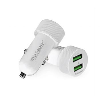 Touchmate 2 USB Port Car Charger With Lightning Cable - White | TM-CAR20A