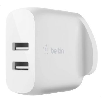 Belkin Boost Charge Dual USB-A Wall Charger 24W, 24W/4.8 amps Total Output, Dual Ports Charge Two Devices at Once, White | WCB002myWH