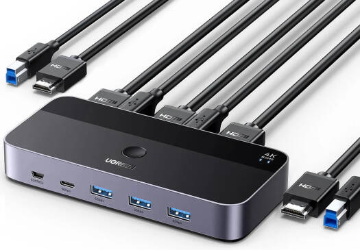 Ugreen 2 In 1 USB 3.0 KVM Switch HDMI With 3 USB + 1 Type-C Ports, USB Switch 2 Port 4K@60Hz For 2 Computers, Up To 5 Gbps Transfer Speed, Driver Free Operation | 15707