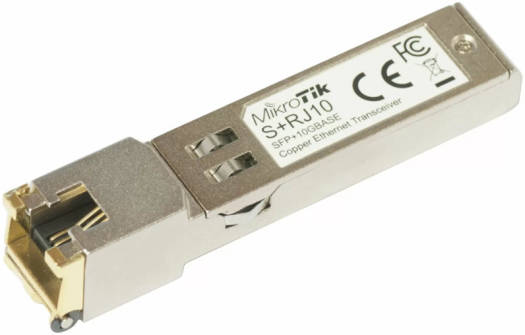 MikroTik S+RJ10 Network Transmitter Module, Up to 30m / 10Gbps Distance, RJ45 Connector, DDM Monitoring, 2.4W Max Power Consumption, Gold | S+RJ10
