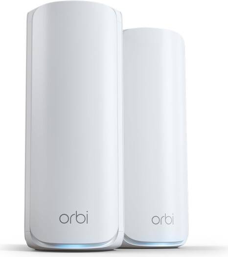 Netgear Orbi 770 Series Tri-Band WiFi 7 Mesh, Up to 5,500 sq. ft. WiFi Coverage, 5,760 + 4,320 + 688Mbps Speed, Tri-Band (2.4GHz, 5GHz, 6GHz), 2-Pack, White | RBE772-100EUS