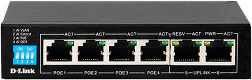 [DES-F1006P-E] D-Link DES-F1006P-E 6-Port PoE Switch, 10/100 Mbps, 250m Max Distance, QoS, 4x Fast ETH Ports, 2x Uplink | DES-F1006P-E